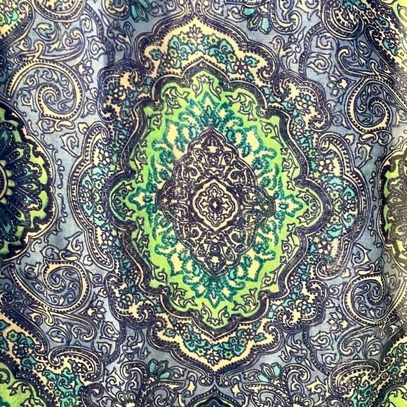 Large blue and aqua medallion pattern long rectangle scarf - Picture 2 of 10